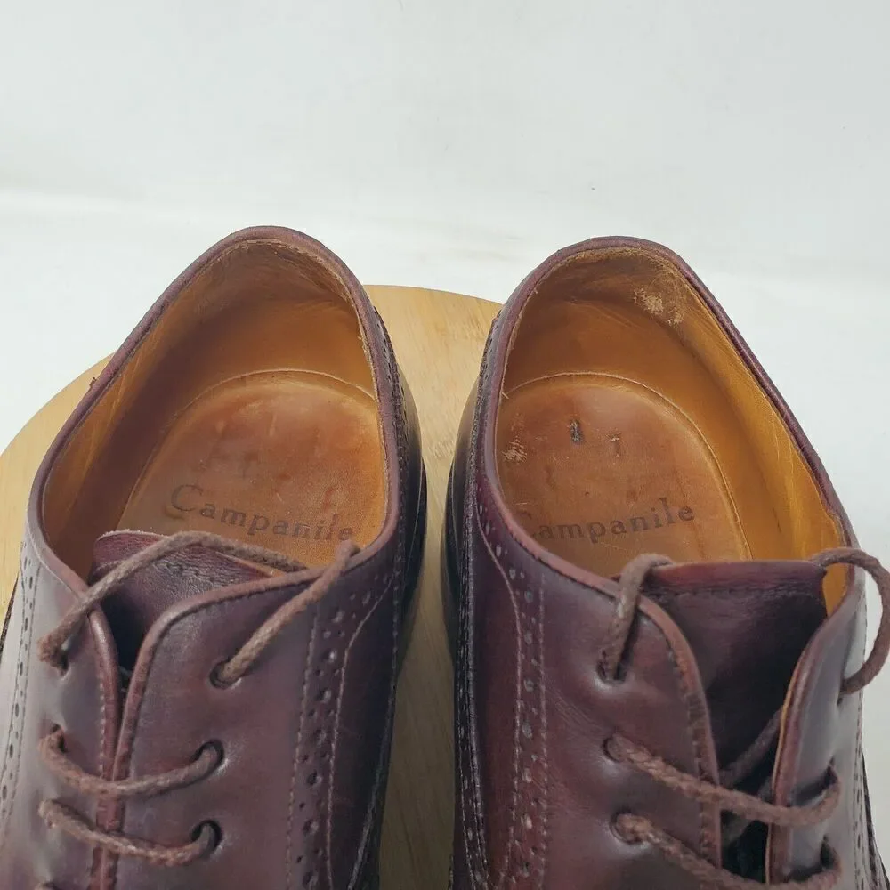 Campanile Shoes Mens 10 Brown Leather Wingtip Derby Full Brogue Medallion Oxford
